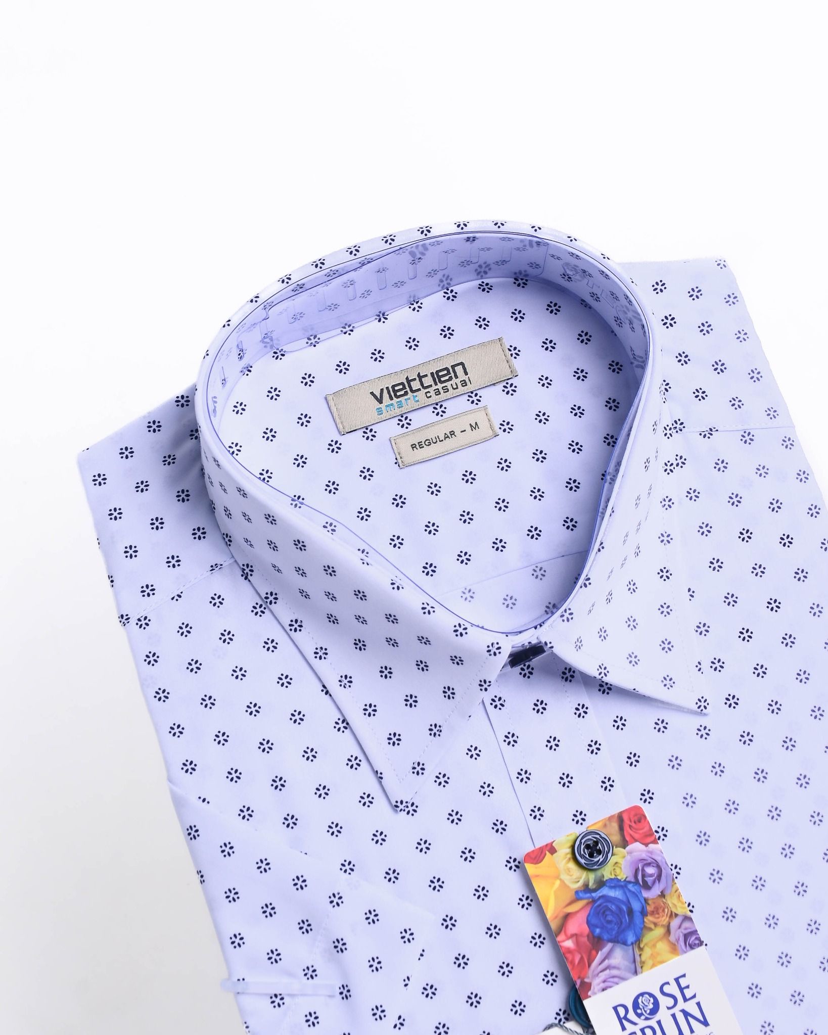  Áo sơ mi Việt Tiến tay ngắn lai ngang vải hoa hồng (S-XL) 