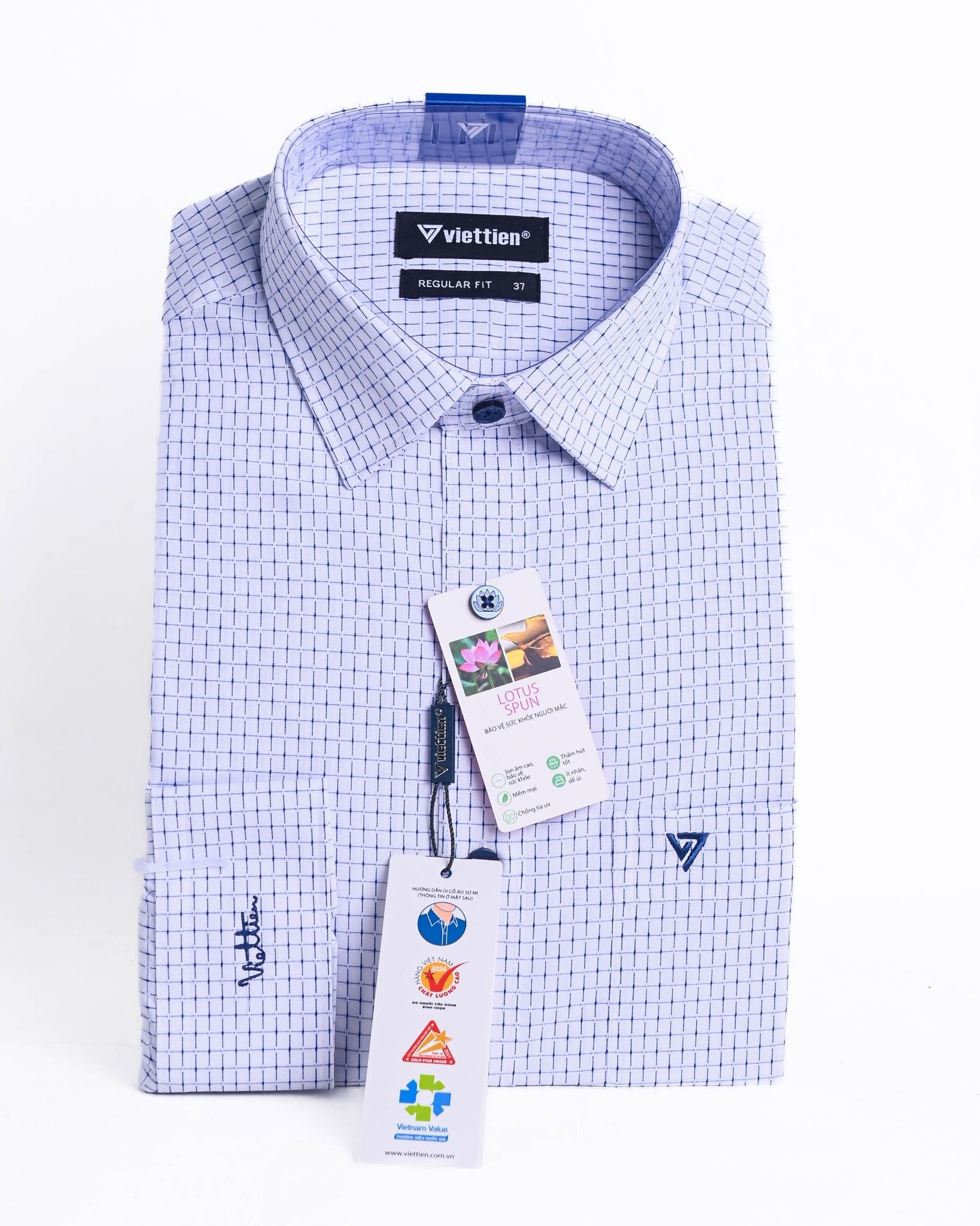  Áo sơ mi Việt Tiến tay dài vải hoa sen (37-44) 