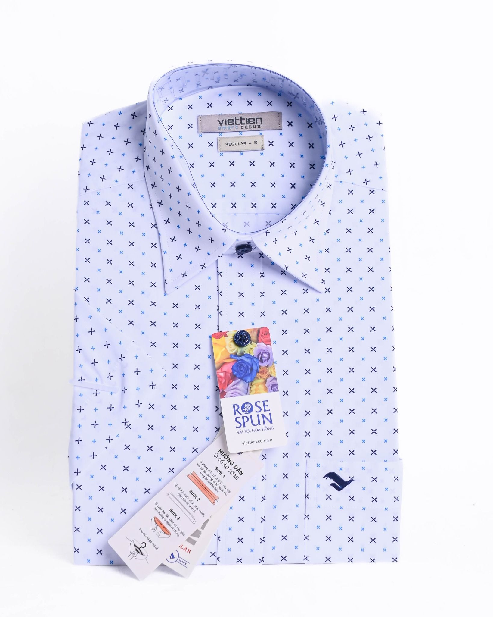  Áo sơ mi Việt Tiến tay ngắn vải hoa hồng (S-XL) 