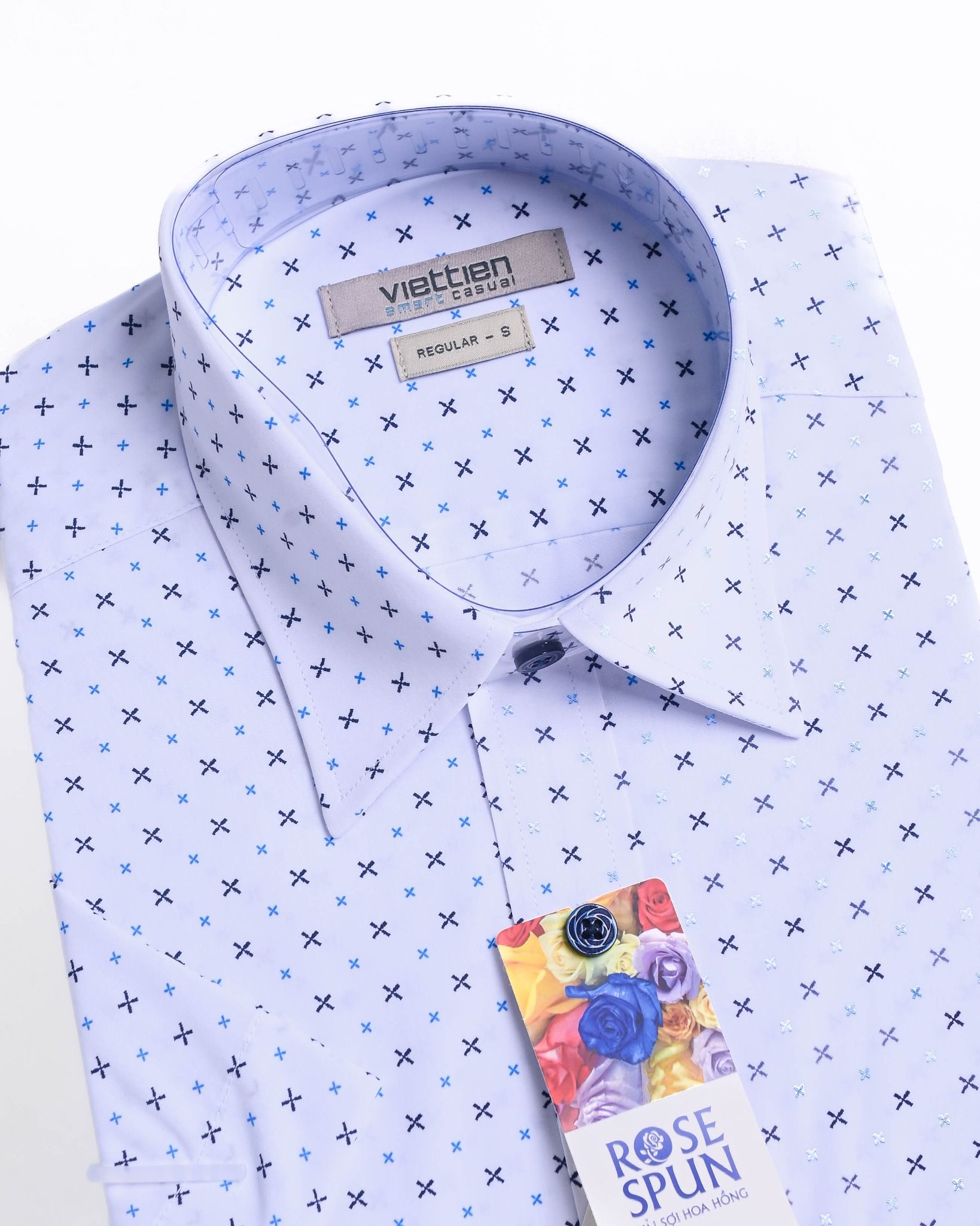  Áo sơ mi Việt Tiến tay ngắn vải hoa hồng (S-XL) 