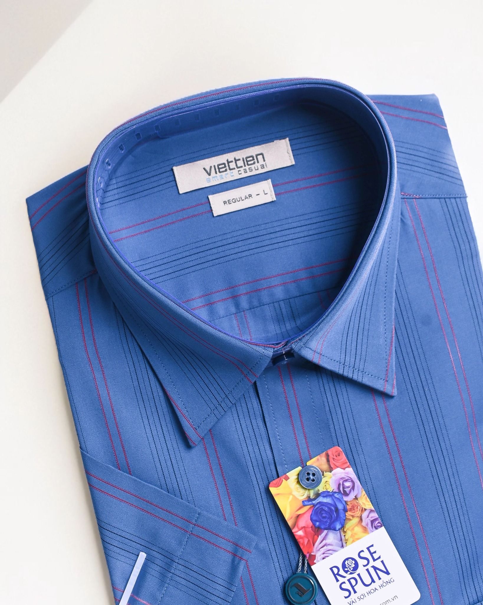  Áo sơ mi Việt Tiến tay ngắn vải hoa hồng 