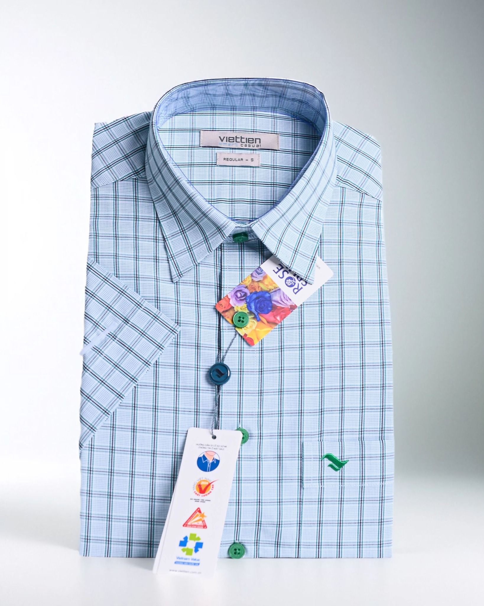  Áo sơ mi Việt Tiến tay ngắn  hoa Hồng 