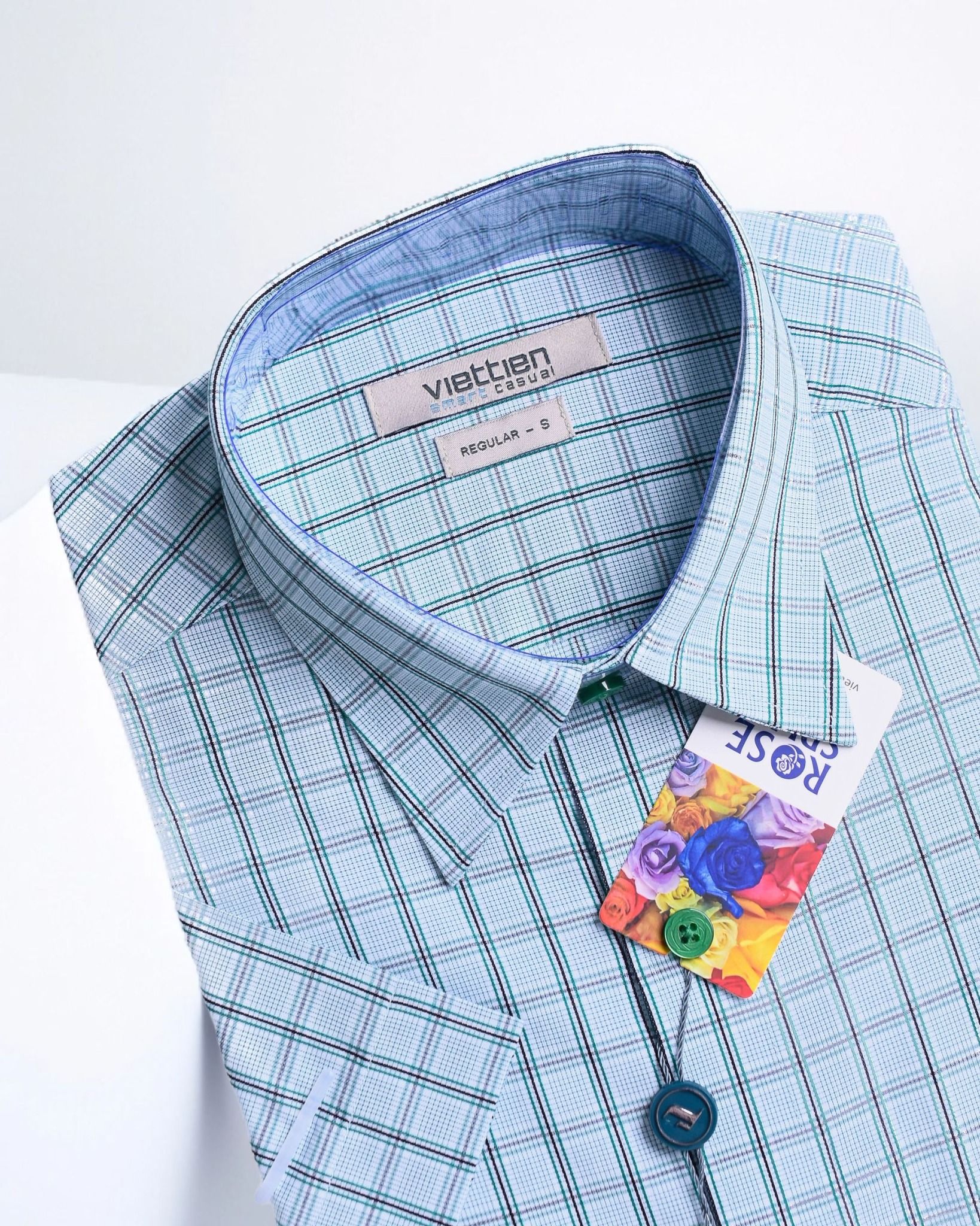  Áo sơ mi Việt Tiến tay ngắn  hoa Hồng 