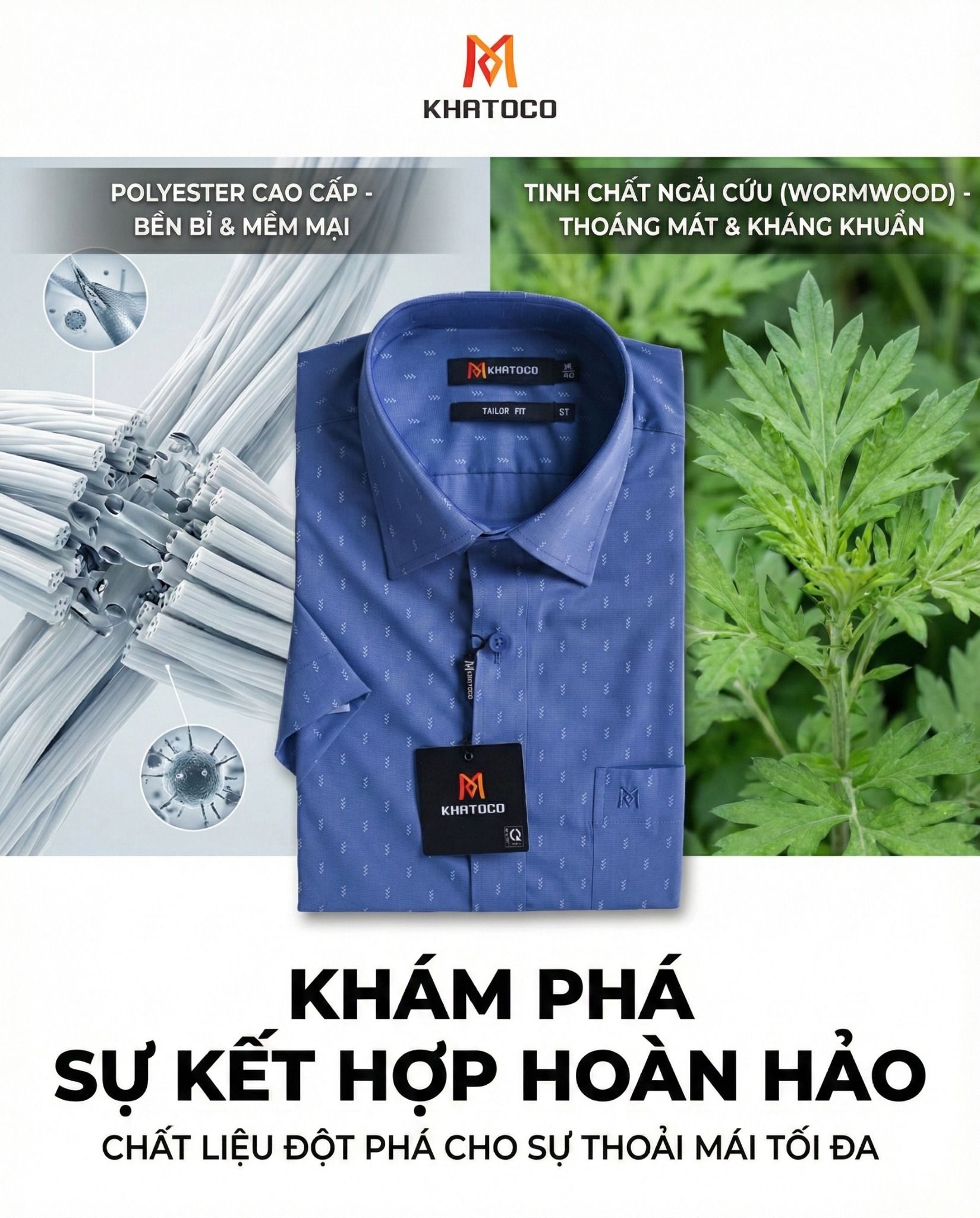  Áo sơ mi tay ngắn Khatoco (M-3XL) 