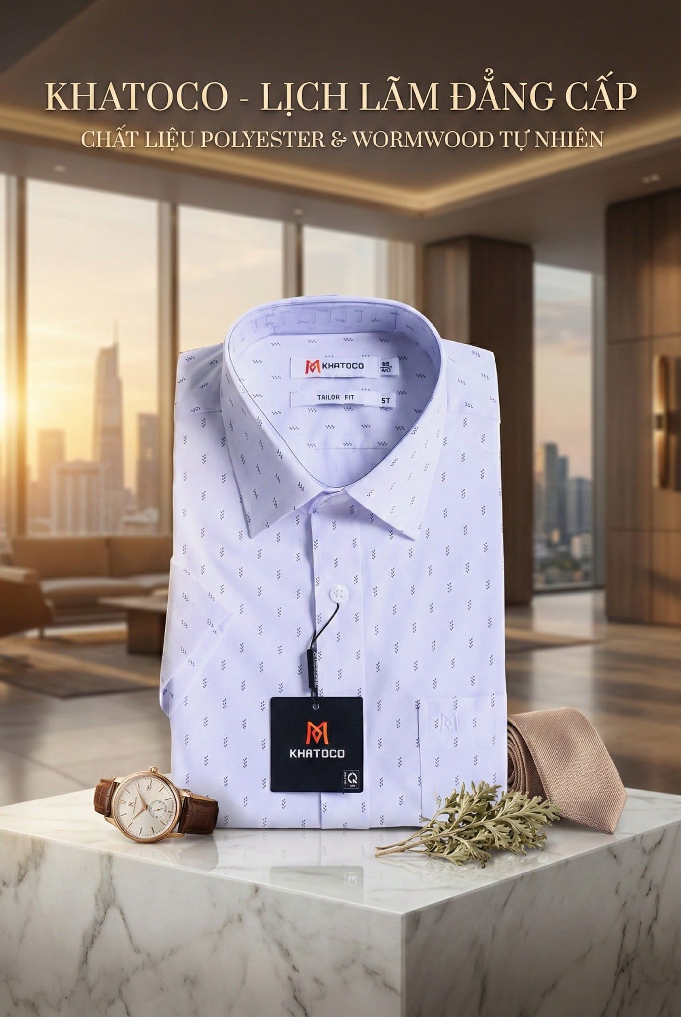  Áo sơ mi tay ngắn Khatoco (M-3XL) 