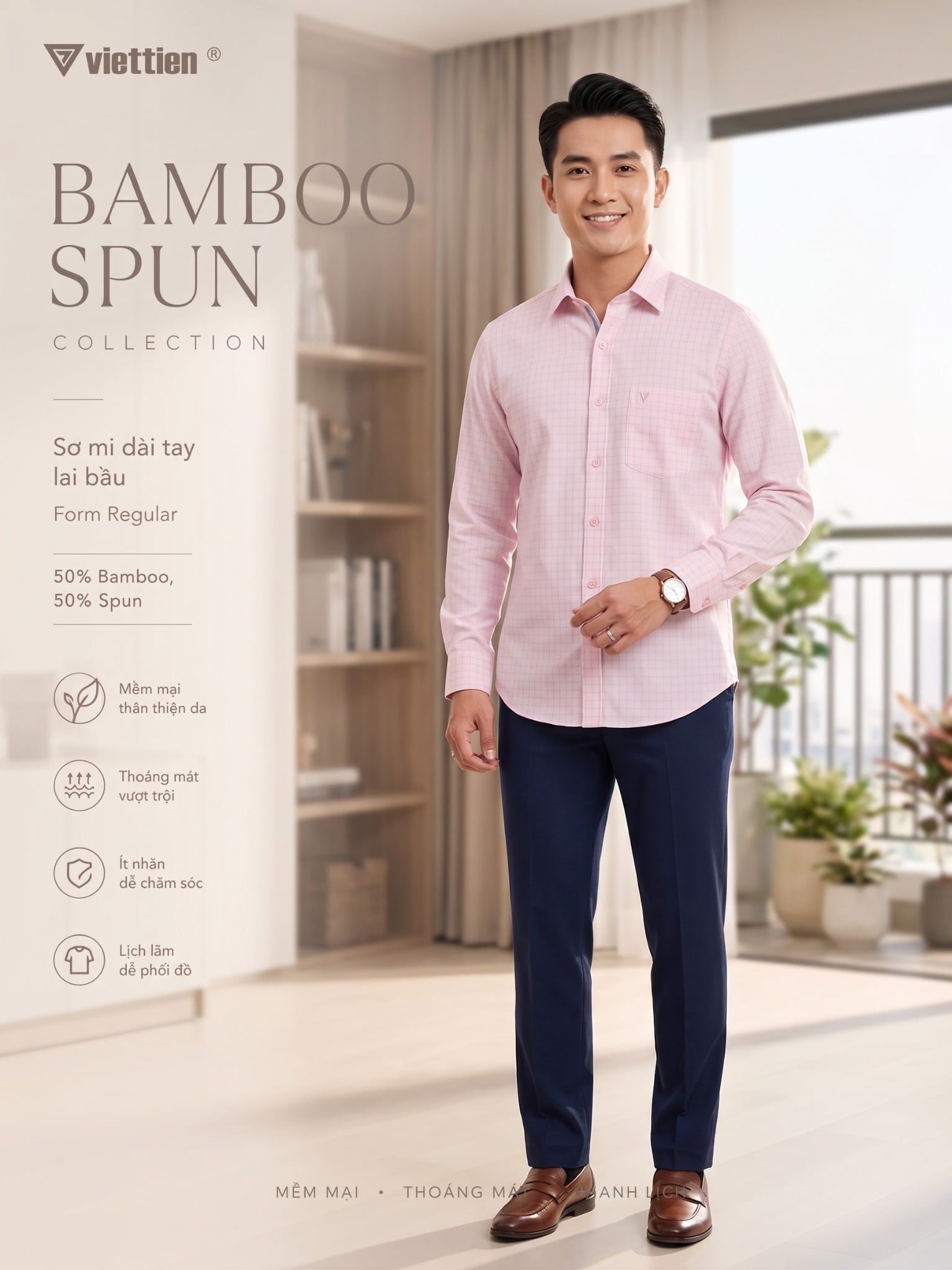  Áo sơ mi Việt Tiến tay dài vải tre (37-44) 