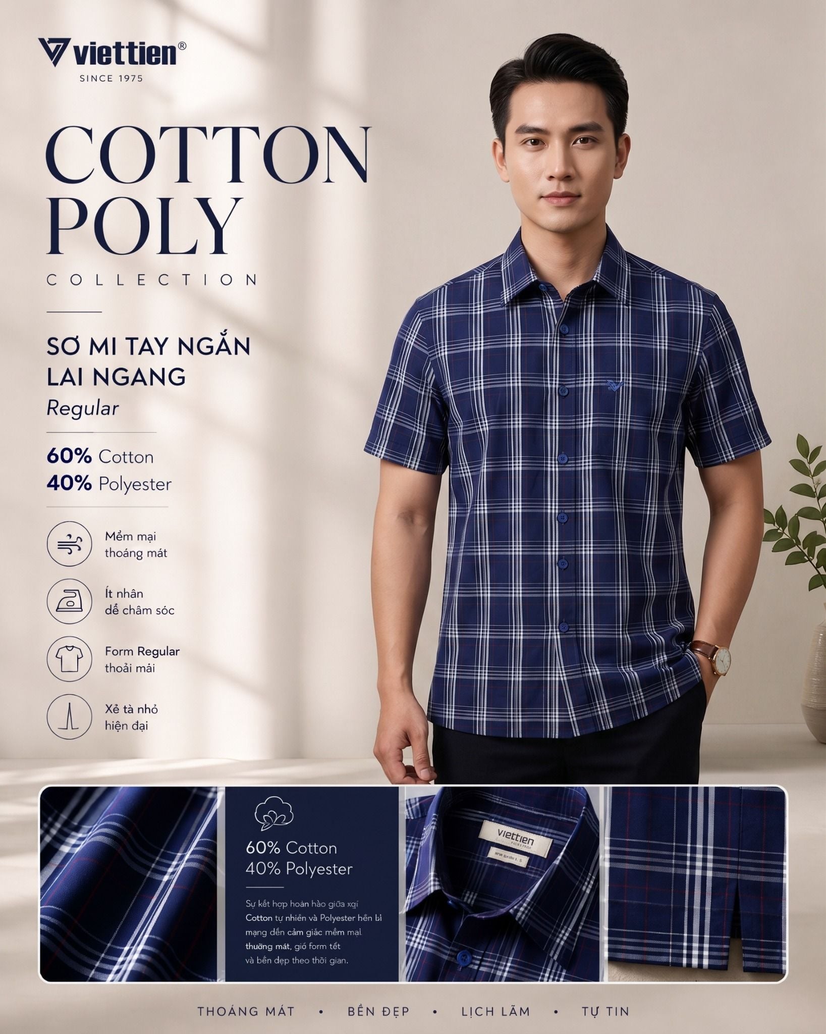  Áo sơ mi tay ngắn Việt Tiến (M-XL) 