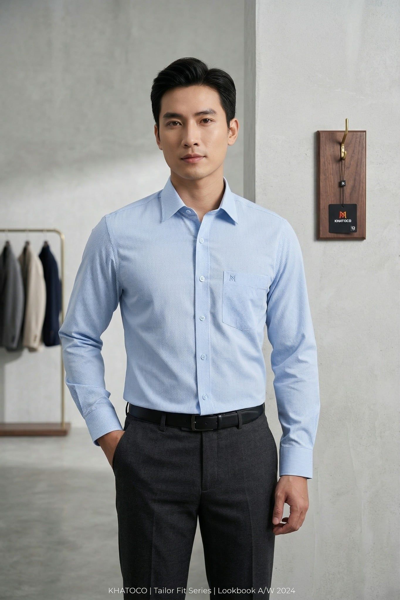  Áo sơ mi nam tay dài Khatoco (M-2XL) 
