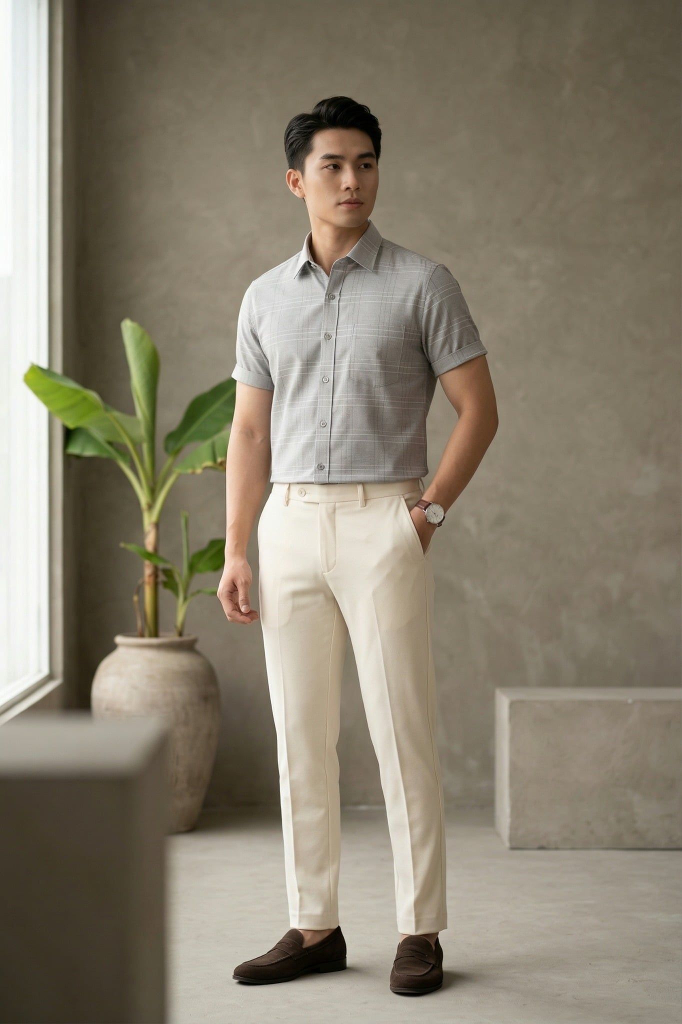  Áo sơ mi tay ngắn Khatoco (M-3XL) 
