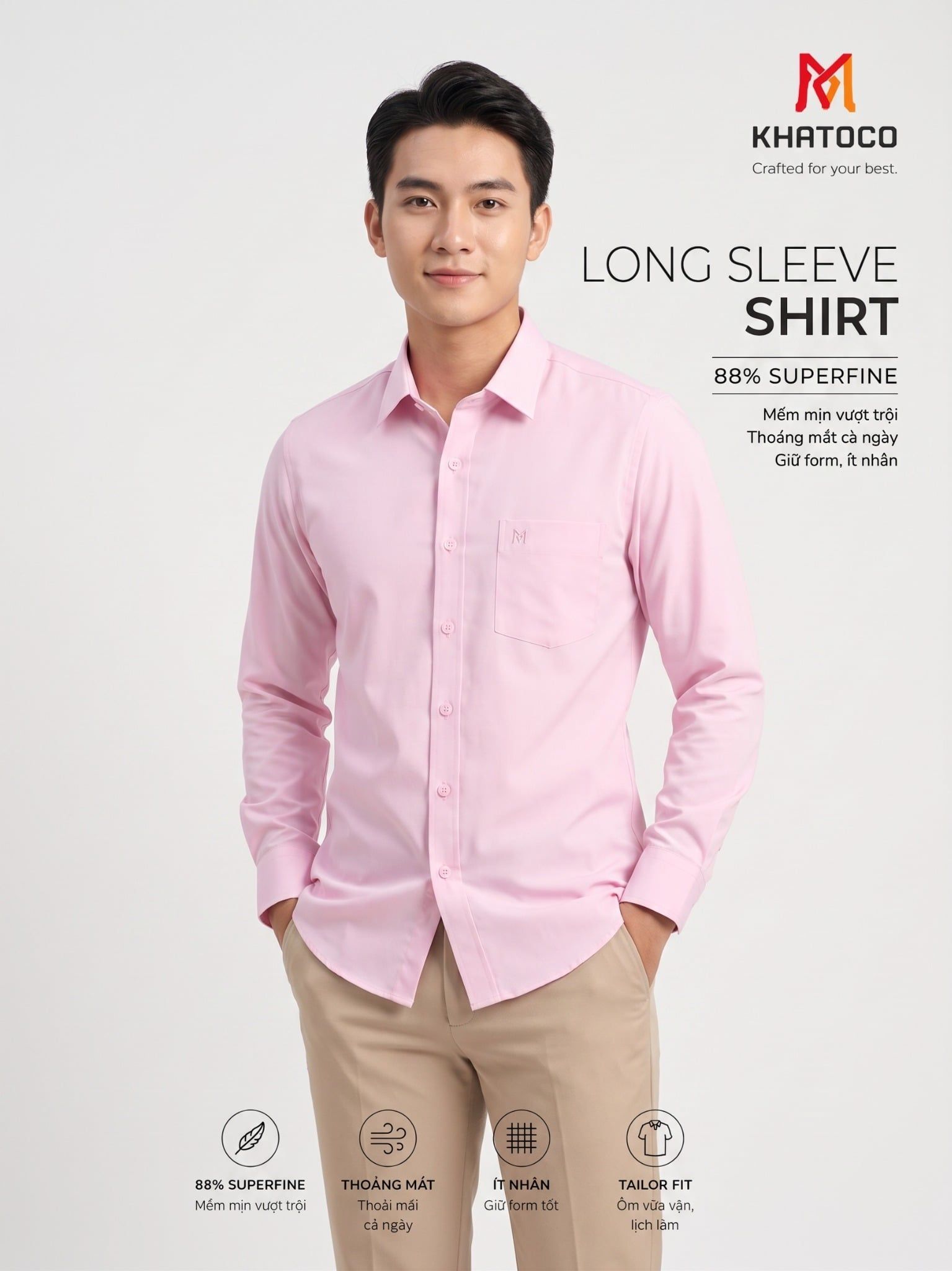  Áo sơ mi Khatoco tay dài (S-3XL) 