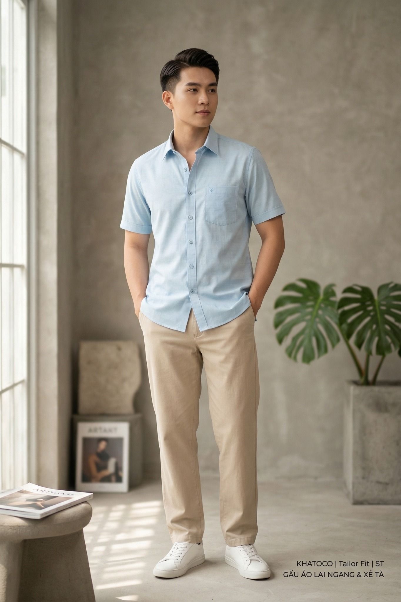  Áo sơ mi tay ngắn Khatoco sale 330k, giá tem 468k  (Size S,XL) 