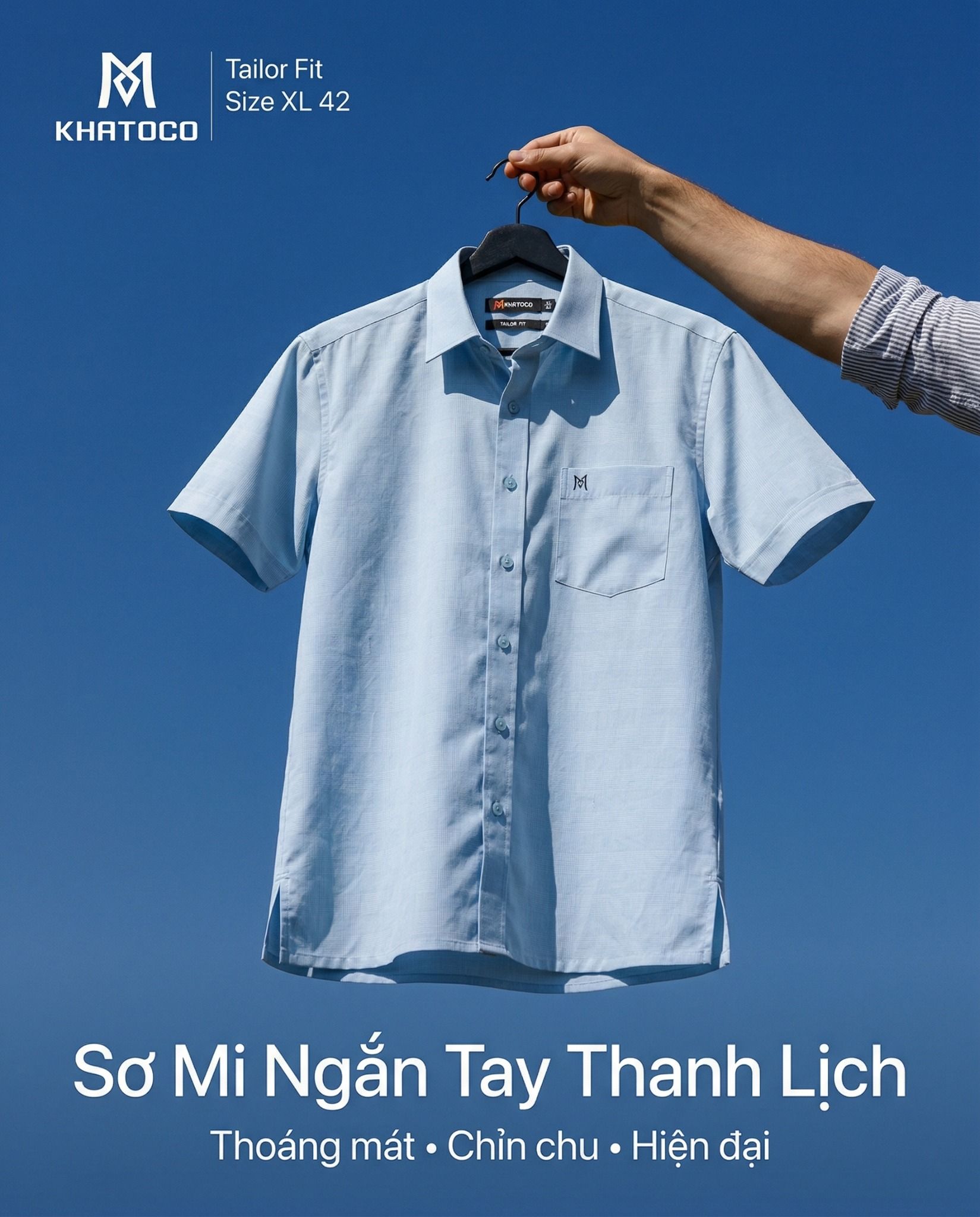  Áo sơ mi tay ngắn Khatoco sale 330k, giá tem 468k  (Size S,XL) 