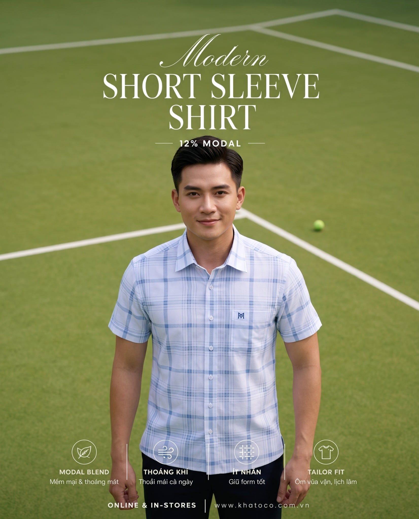  Áo sơ mi Khatoco tay ngắn (M-3XL) 