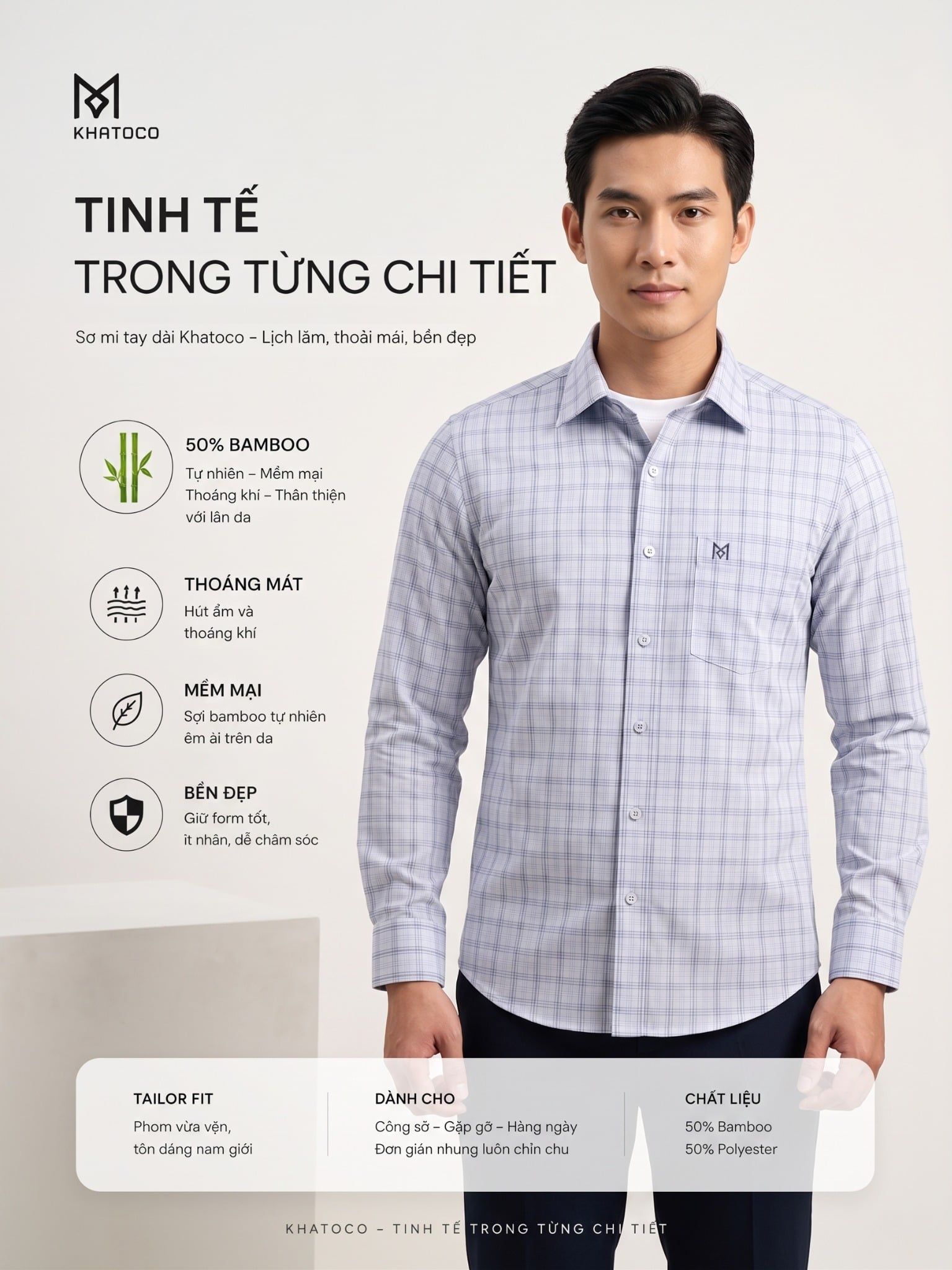  Áo sơ mi Khatoco tay dài (M-3XL) 