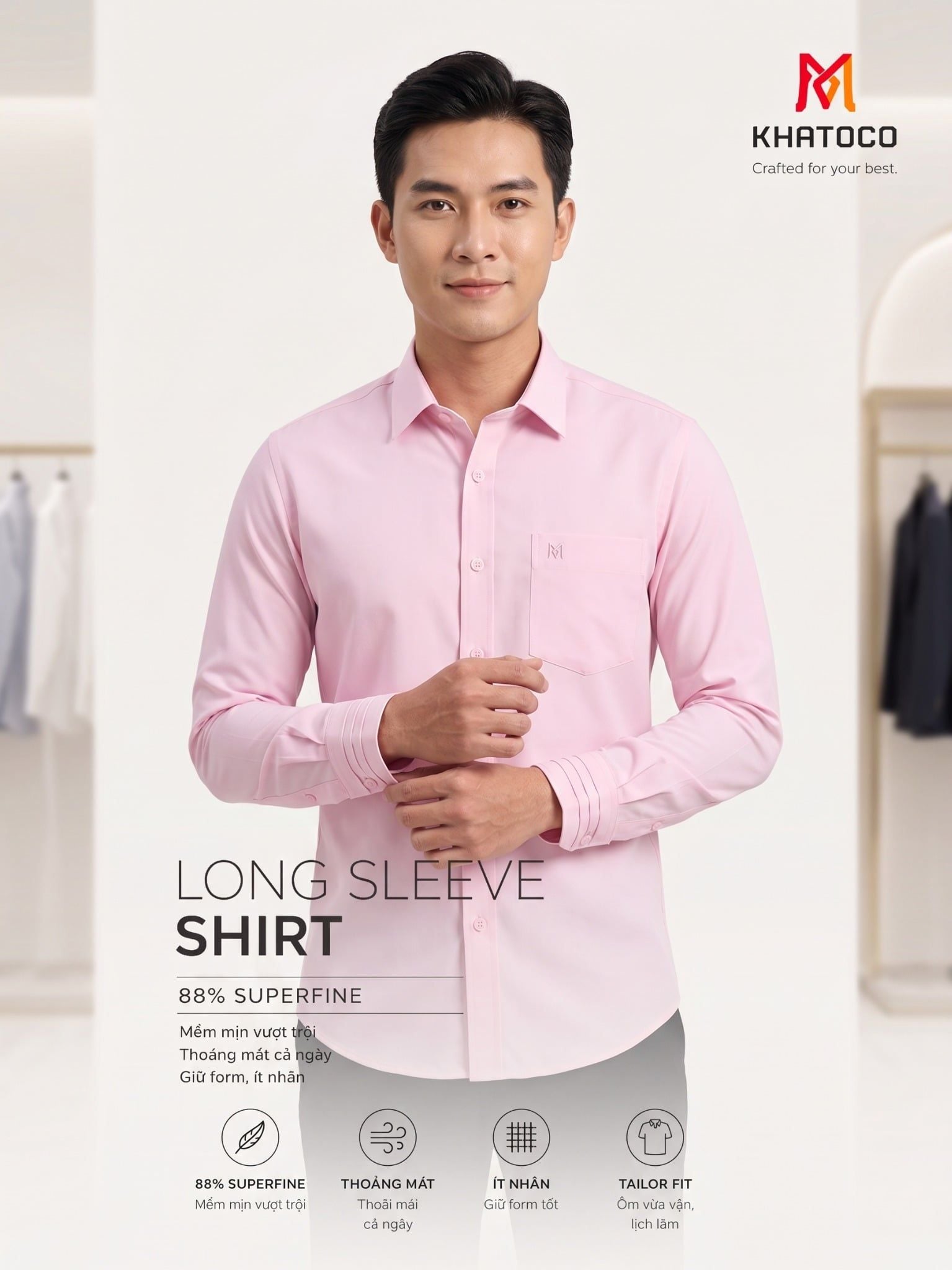  Áo sơ mi Khatoco tay dài (S-3XL) 