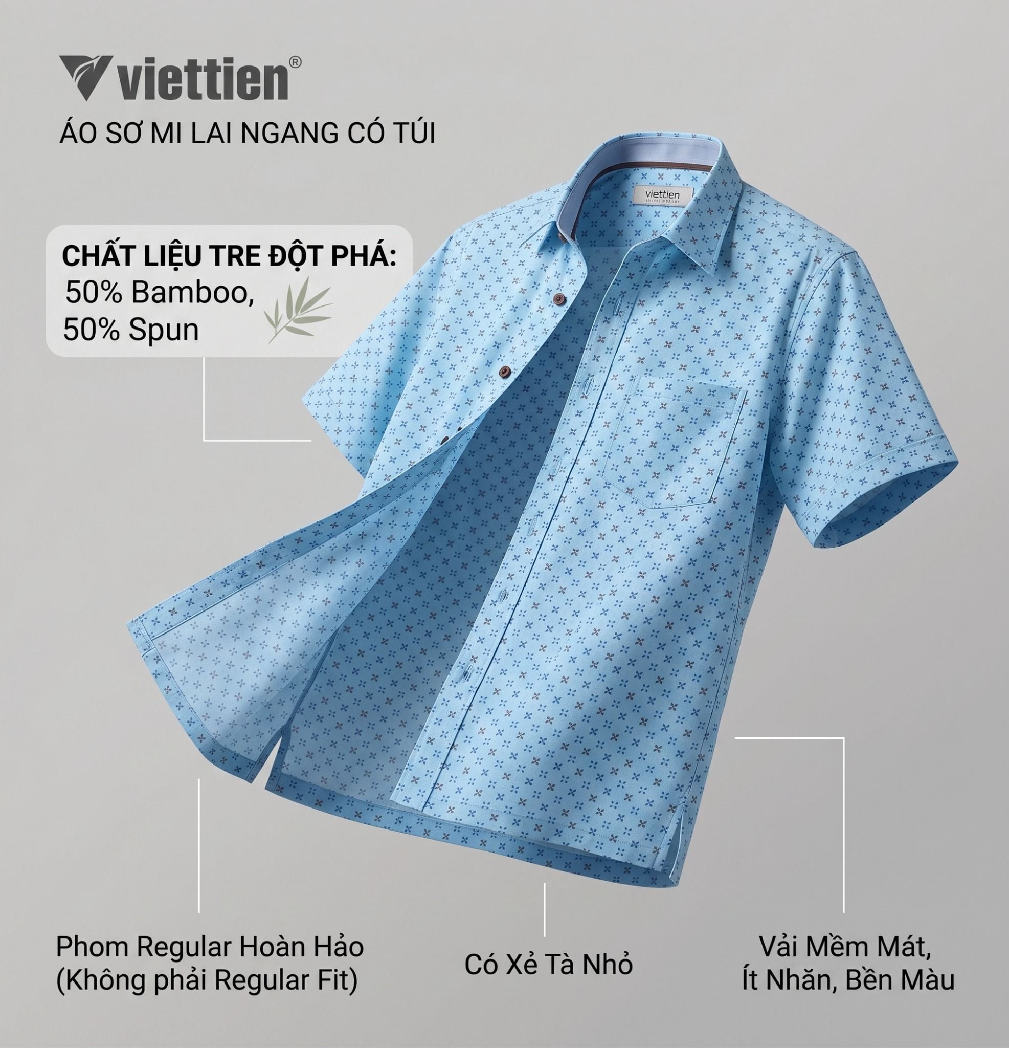  Áo sơ mi tay ngắn Việt Tiến ( M-XL) 