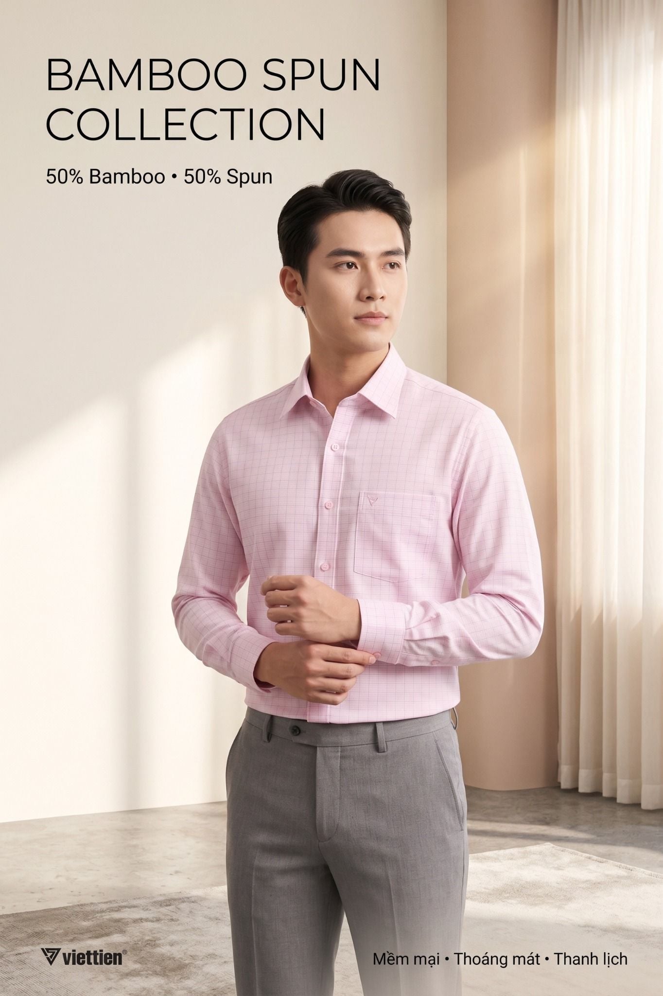  Áo sơ mi Việt Tiến tay dài vải tre (37-44) 