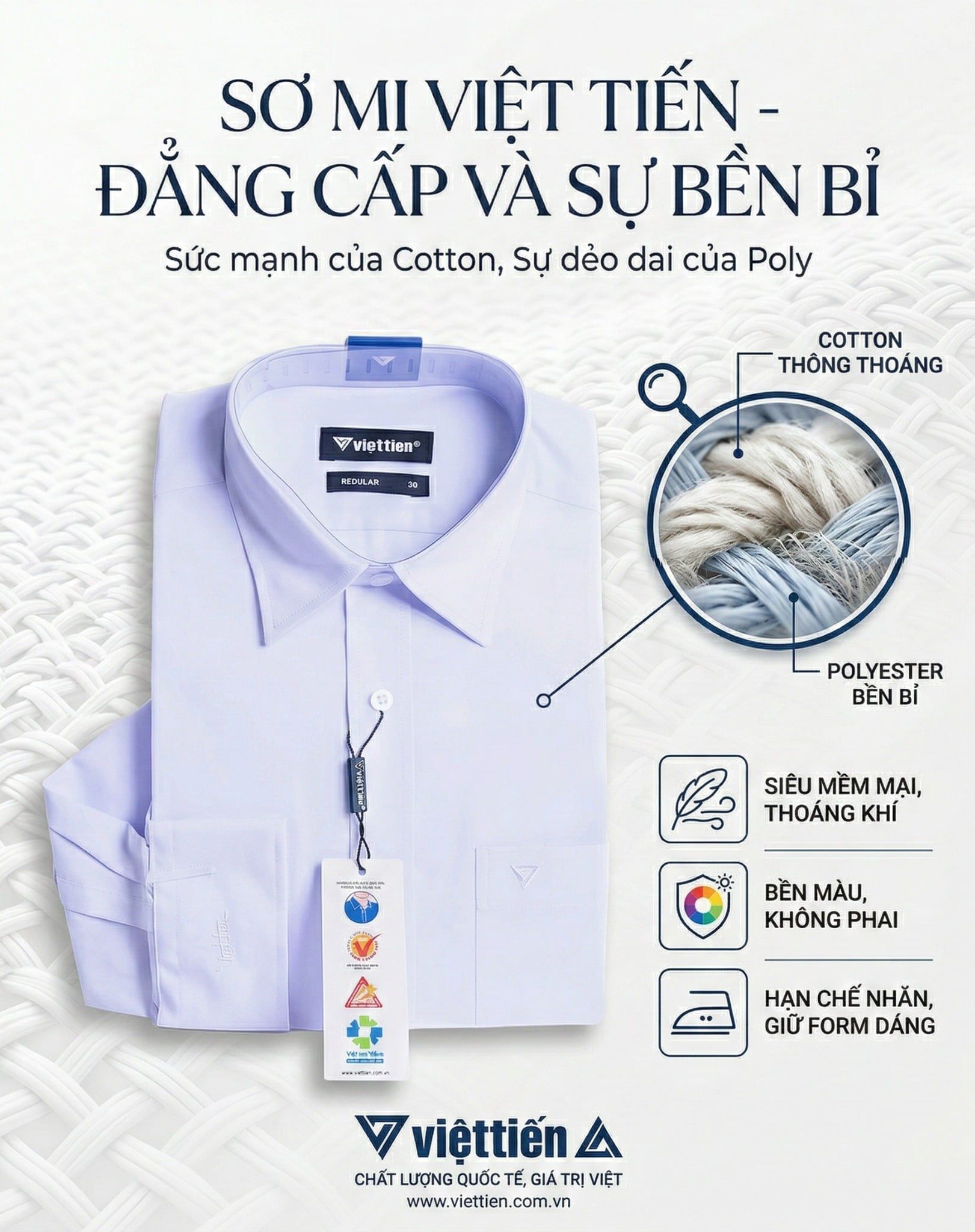  Áo sơ mi Việt Tiến trắng tay dài (size 37-46) 