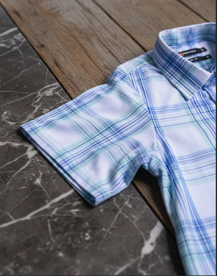  Áo sơ mi tay ngắn Khatoco sale 350k giá tem 438k 