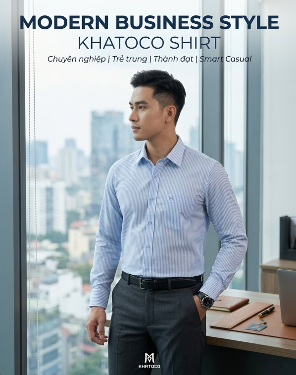  Áo sơ mi nam tay dài Khatoco (M-2XL) 