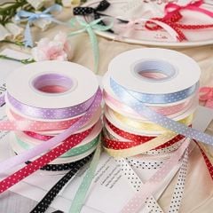 Ruy băng lụa chấm bi 1cm cuộn 25yard - RUY0054