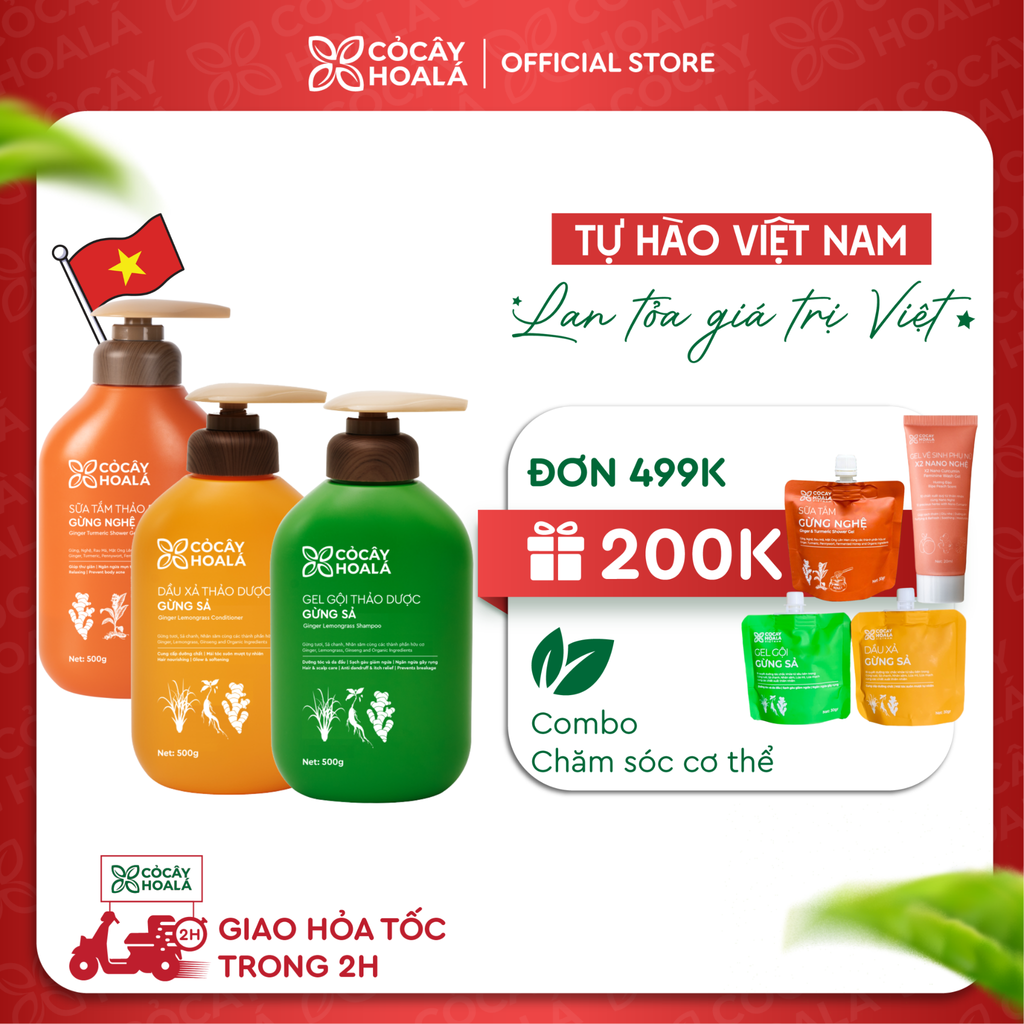 Combo Dầu gội xả thảo dược Gừng Sả và Sữa tắm thảo dược Gừng Nghệ