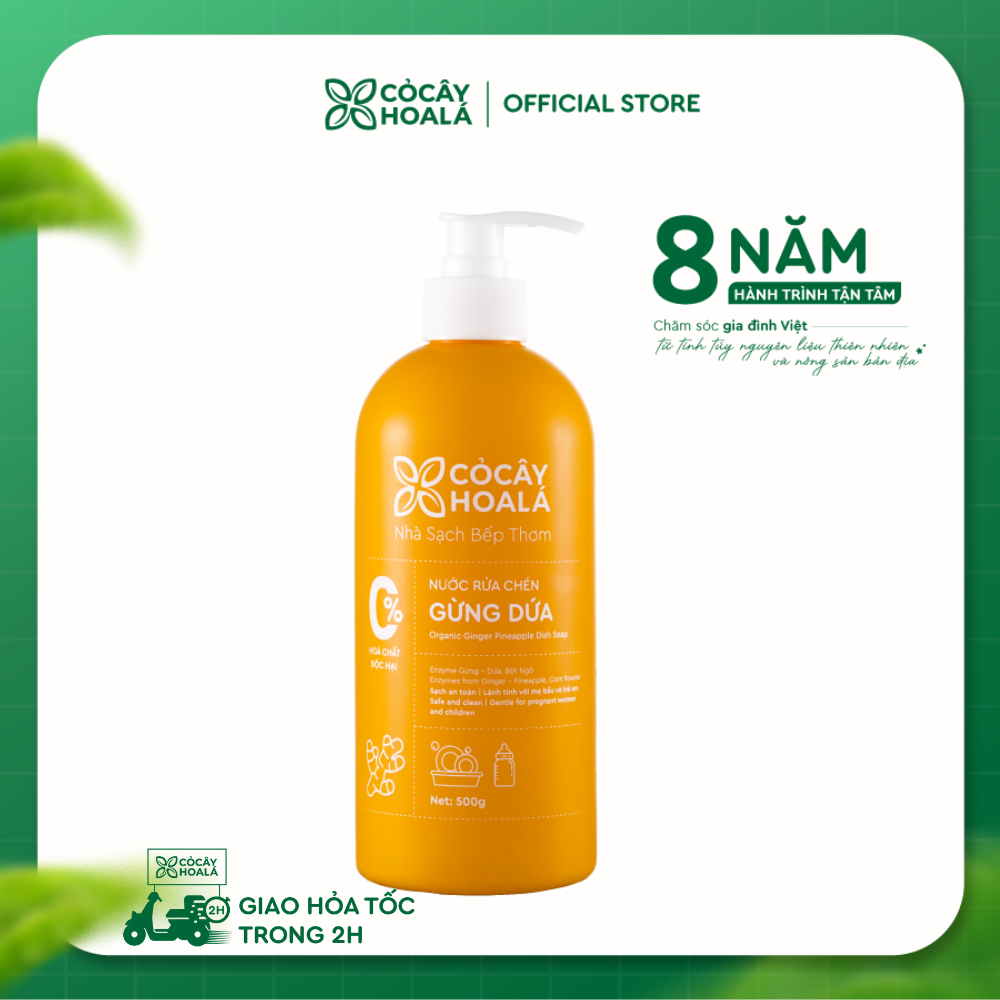 Nước Rửa Chén Thiên Nhiên Gừng Dứa Cỏ Cây Hoa Lá 500g