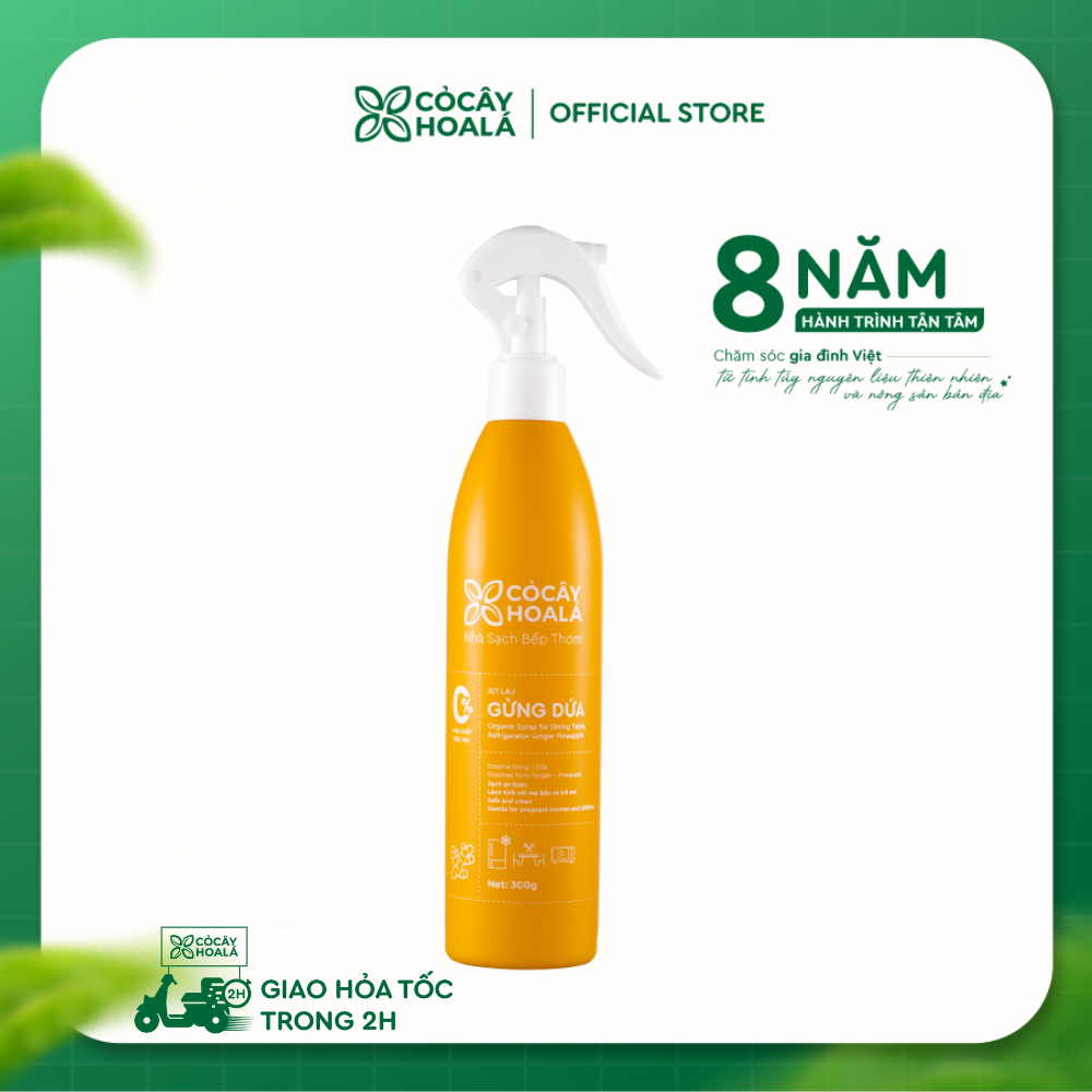 Xịt Lau Bàn Ăn, Tủ Lạnh Thiên Nhiên Gừng Dứa Cỏ Cây Hoa Lá 300g
