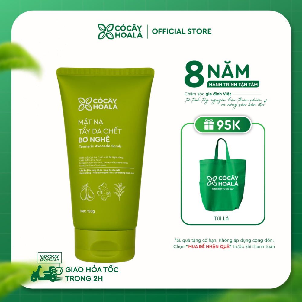 Mặt Nạ Tẩy Da Chết Bơ Nghệ Cỏ Cây Hoa Lá 150g Cấp Ẩm Sâu, Phục Hồi Da Sáng Mịn