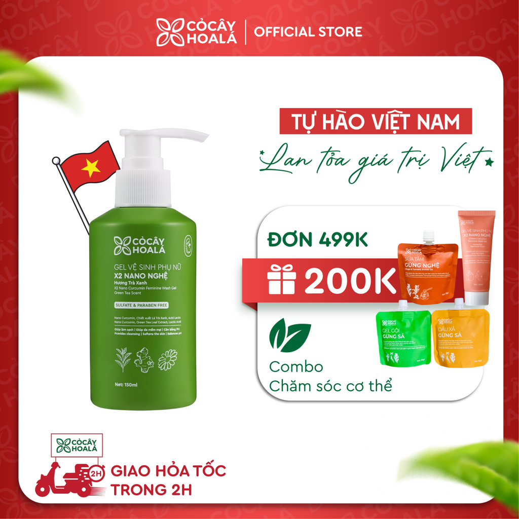 Gel vệ sinh phụ nữ X2 nano nghệ trà xanh Cỏ Cây Hoa Lá 150ml