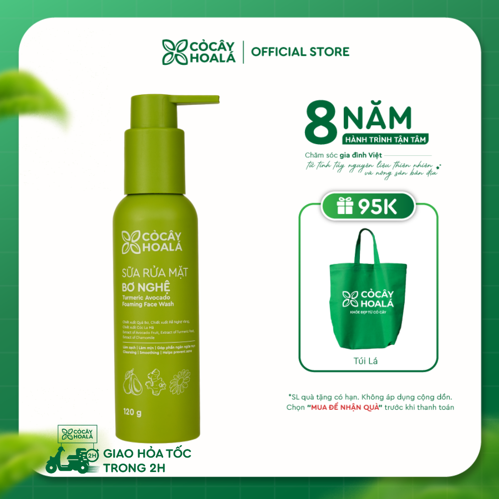 Sữa Rửa Mặt Bơ Nghệ Cỏ Cây Hoa Lá 120g CẤP ẨM SÂU, PHỤC HỒI DA SÁNG MỊN