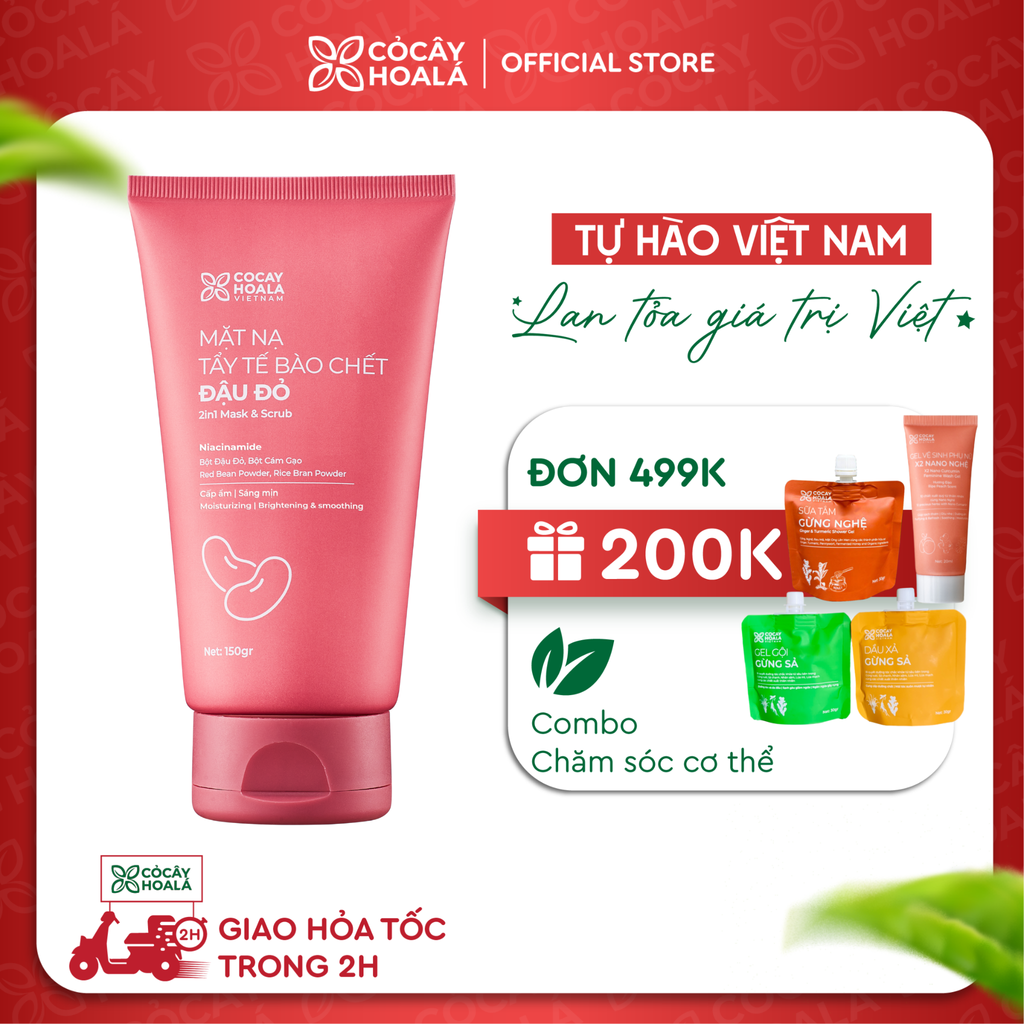 Mặt nạ tẩy tế bào chết Đậu đỏ Cỏ Cây Hoa Lá 150g