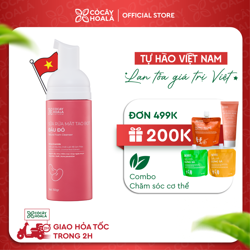 Sữa rửa mặt tạo bọt Đậu đỏ Cỏ Cây Hoa Lá 150g
