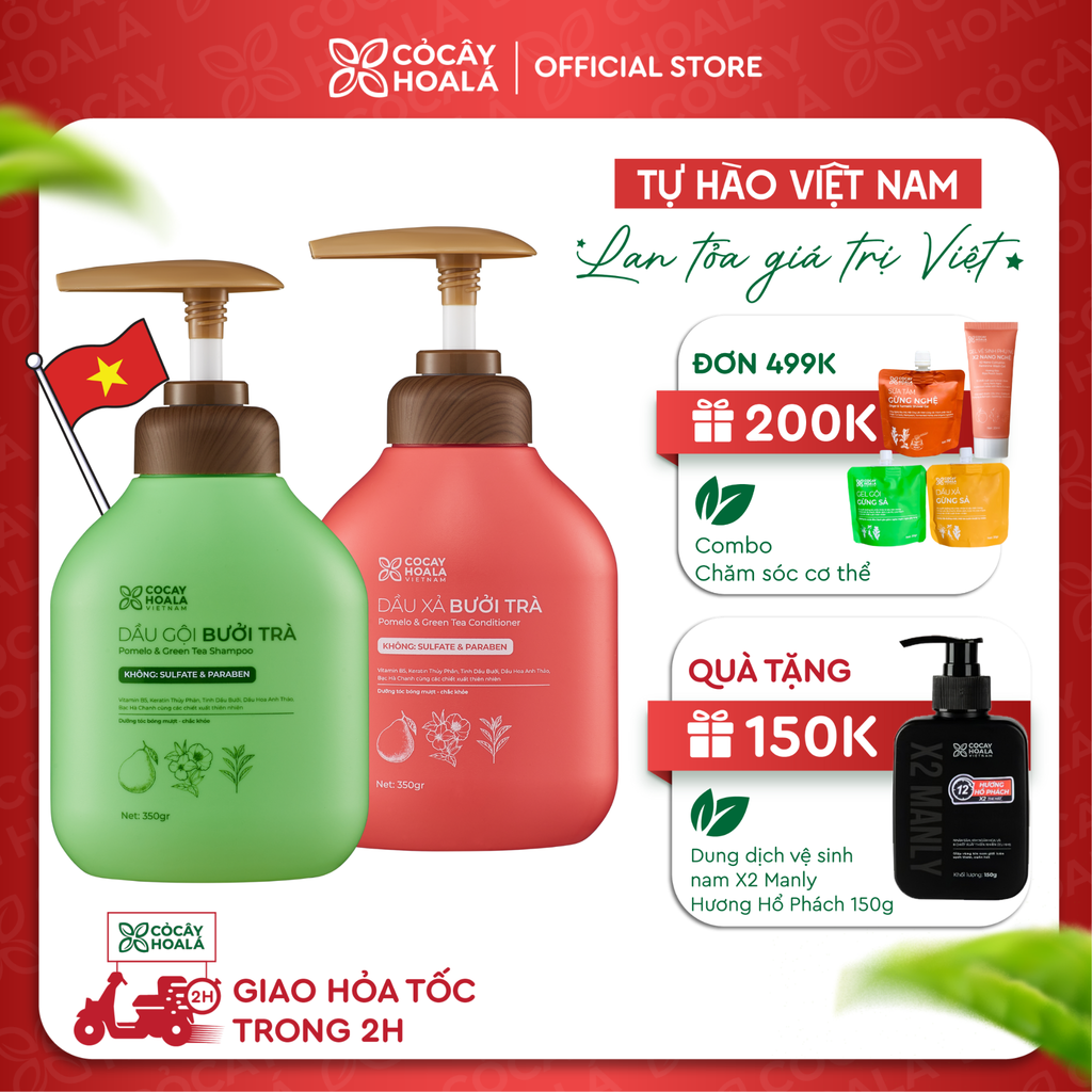 Combo Gội Xả Thảo Dược Bưởi Trà 350g