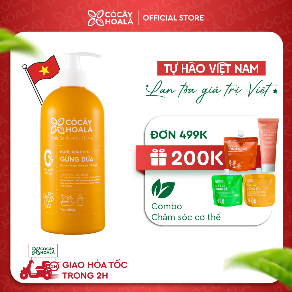 Nước Rửa Chén Thiên Nhiên Gừng Dứa Cỏ Cây Hoa Lá 500g