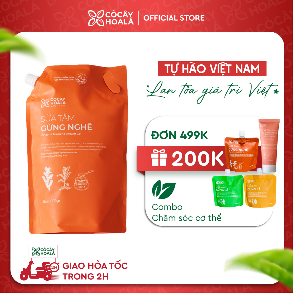 Sữa Tắm Thảo Dược Gừng Nghệ Cỏ Cây Hoa Lá 1000g