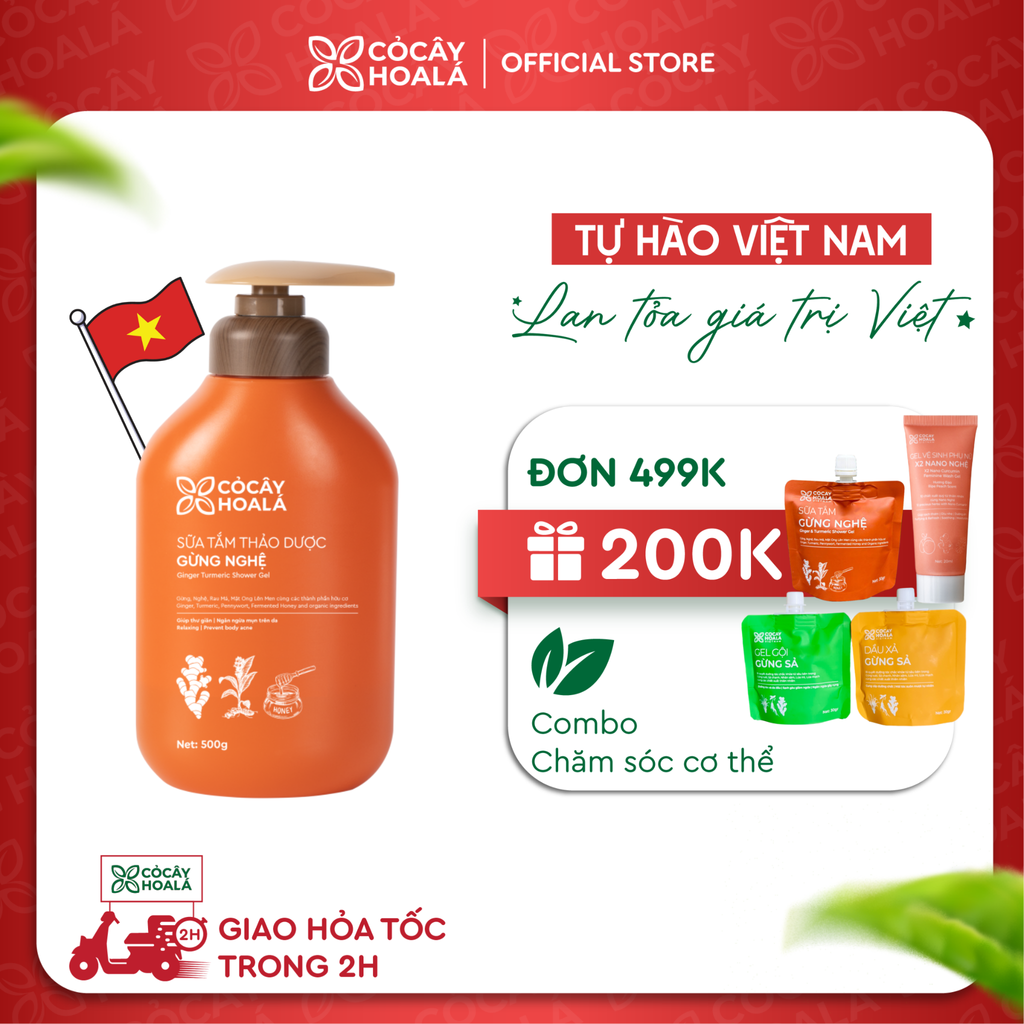 Sữa Tắm Thảo Dược Gừng Nghệ Cỏ Cây Hoa Lá 500g