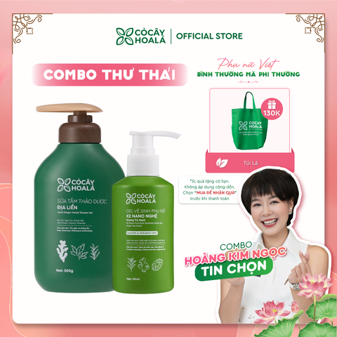 Combo Thư Thái: Sữa tắm thảo dược Địa Liền & Gel vệ sinh x2 nano nghệ Trà Xanh