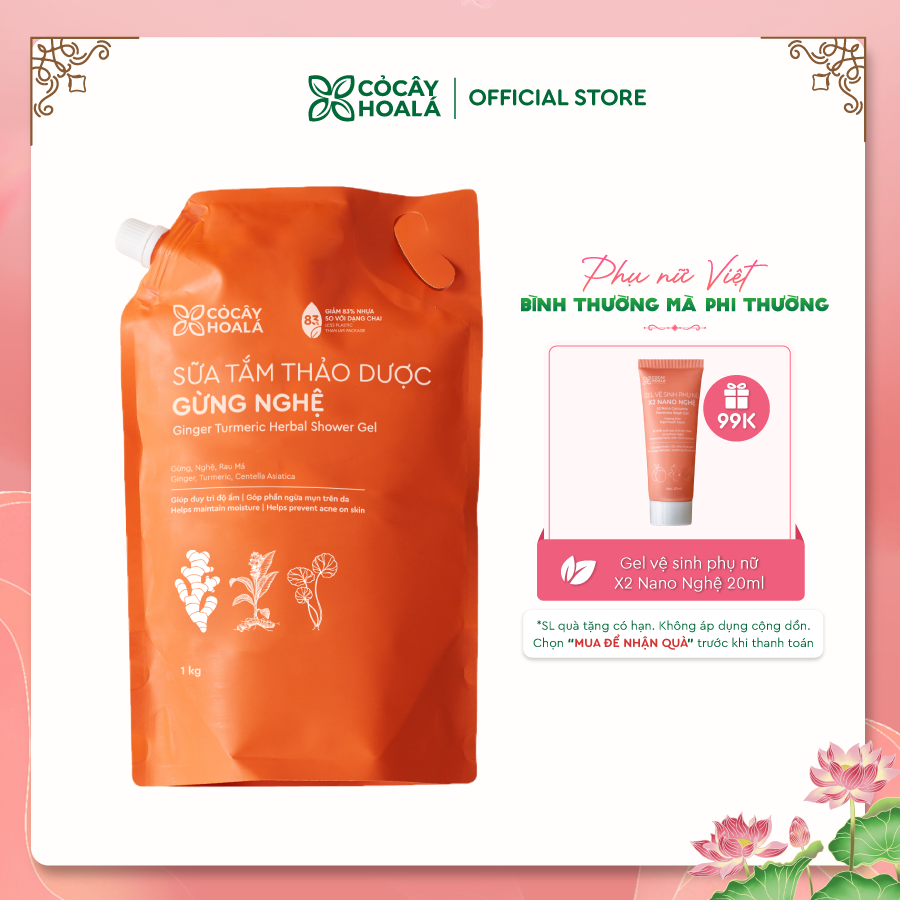 Sữa Tắm Thảo Dược Gừng Nghệ Cỏ Cây Hoa Lá 1000g