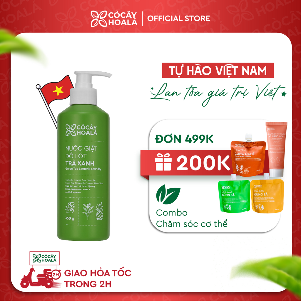 Nước giặt đồ lót trà xanh Cỏ Cây Hoa Lá 350gr kháng khuẩn, ngăn ngừa nấm & làm sạch hiệu quả