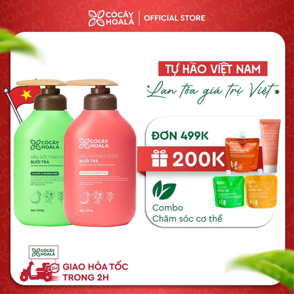 Combo Gội Xả Thảo Dược Bưởi Trà 500g