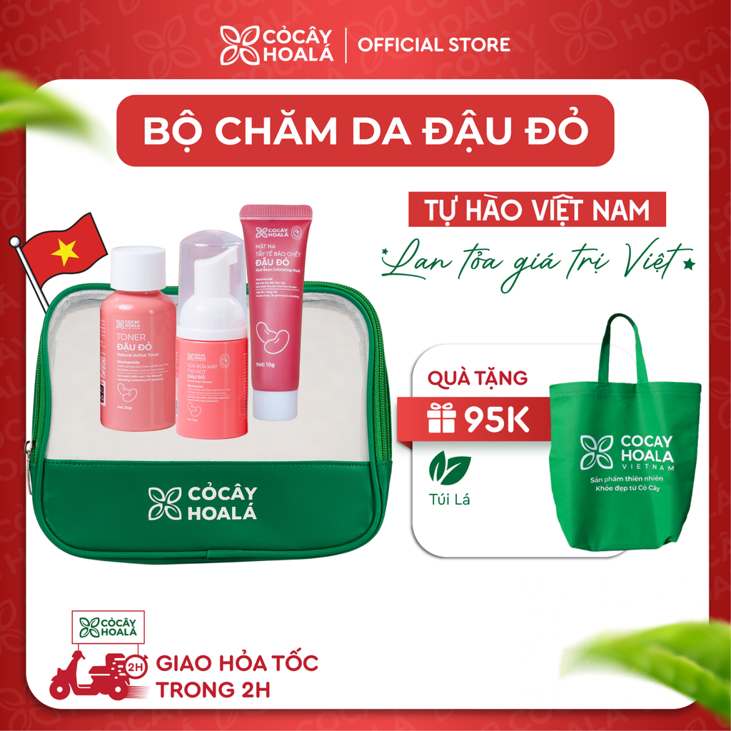 Túi Đi đi - Bộ sản phẩm chăm sóc da Đậu đỏ, nhỏ gọn khi mang đi du lịch
