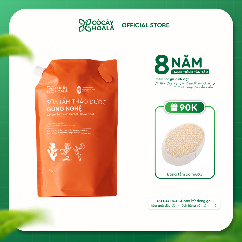 Sữa Tắm Thảo Dược Gừng Nghệ Cỏ Cây Hoa Lá 1000g