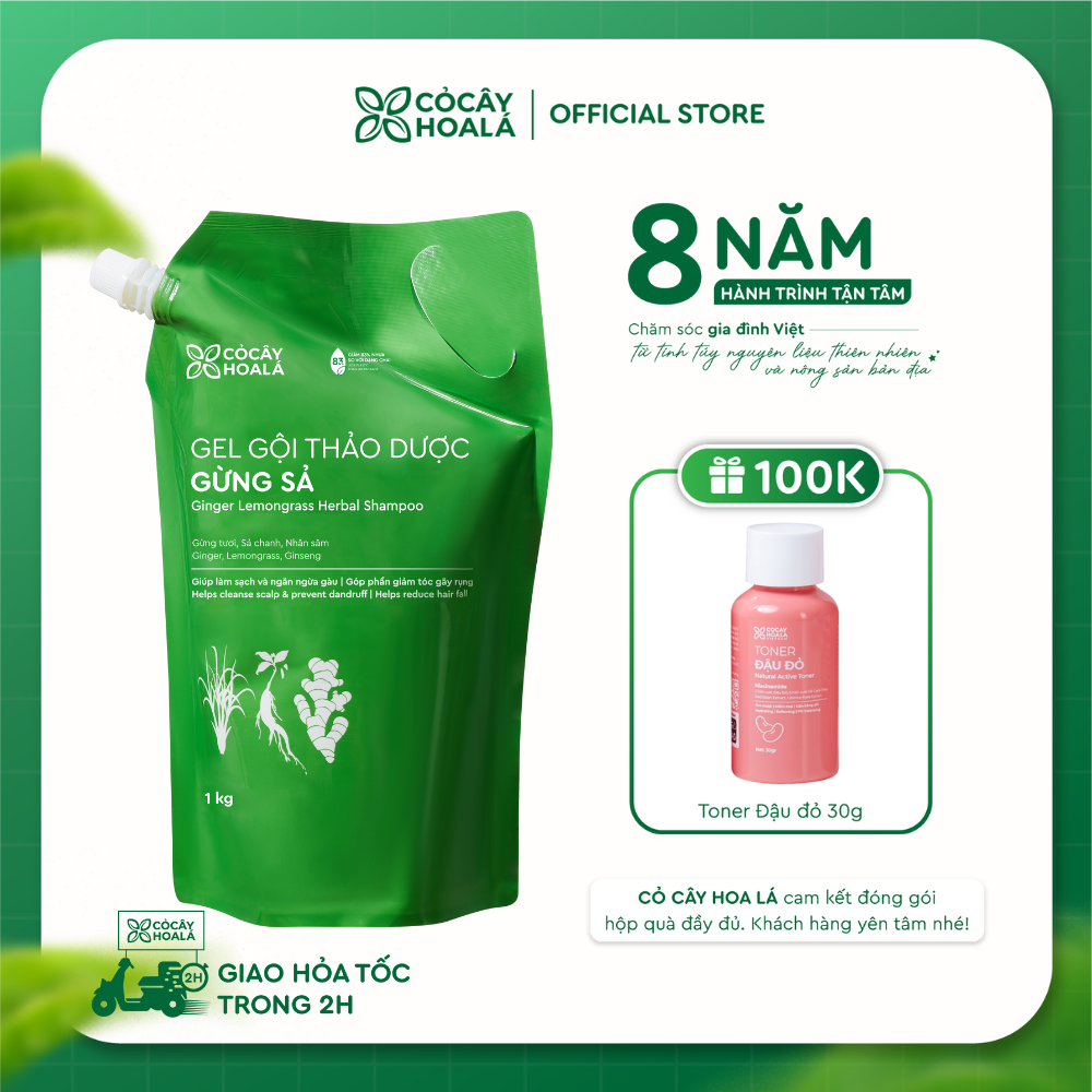 Túi Refill Dầu Gội Thảo Dược Gừng Sả Cỏ Cây Hoa Lá 1000g