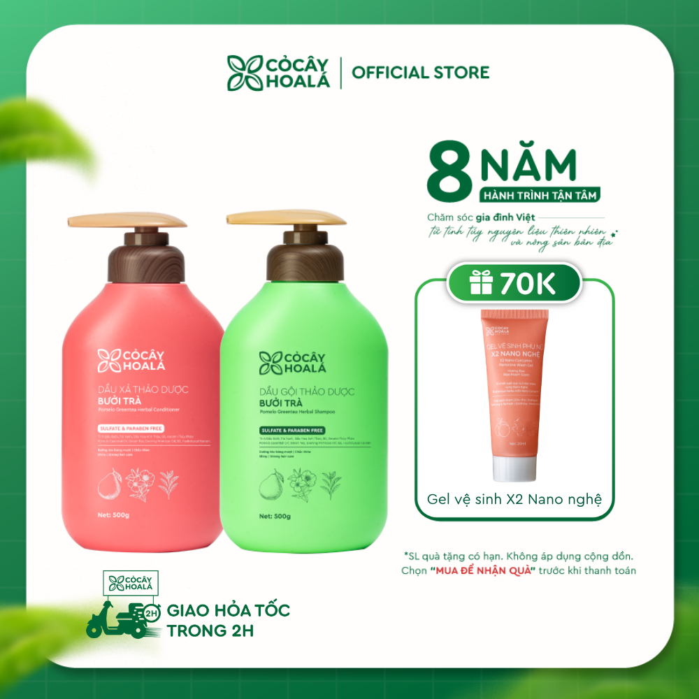 Combo Gội Xả Thảo Dược Bưởi Trà 500g