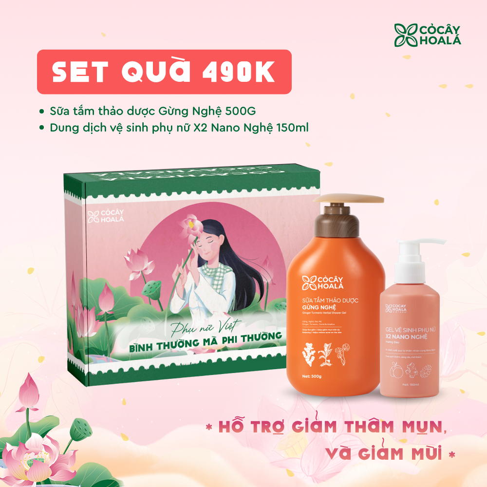[SET 20/10] Set 2: Combo Gel X2 Nano Nghệ + Sữa tắm Gừng Nghệ - Hộp quà “Bình Thường Mà Phi Thường”