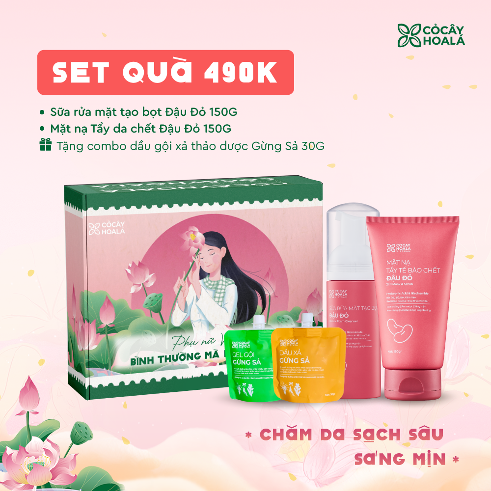 [SET 20/10] Set 4: Combo 2 Đậu Đỏ 150g (Sữa rửa mặt + Tẩy da chết) - Tặng Toner Đậu Đỏ 150g - Hộp quà “Bình Thường Mà Phi Thường”