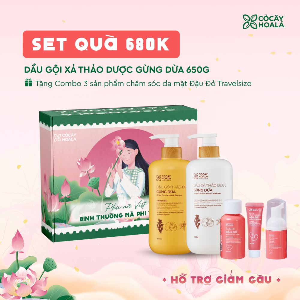 [SET 20/10] Set 1: Combo Gừng Dừa - Tặng Set mini Đậu Đỏ (Tẩy da chết + Sữa rửa mặt + Toner) - Hộp quà “Bình Thường Mà Phi Thường”