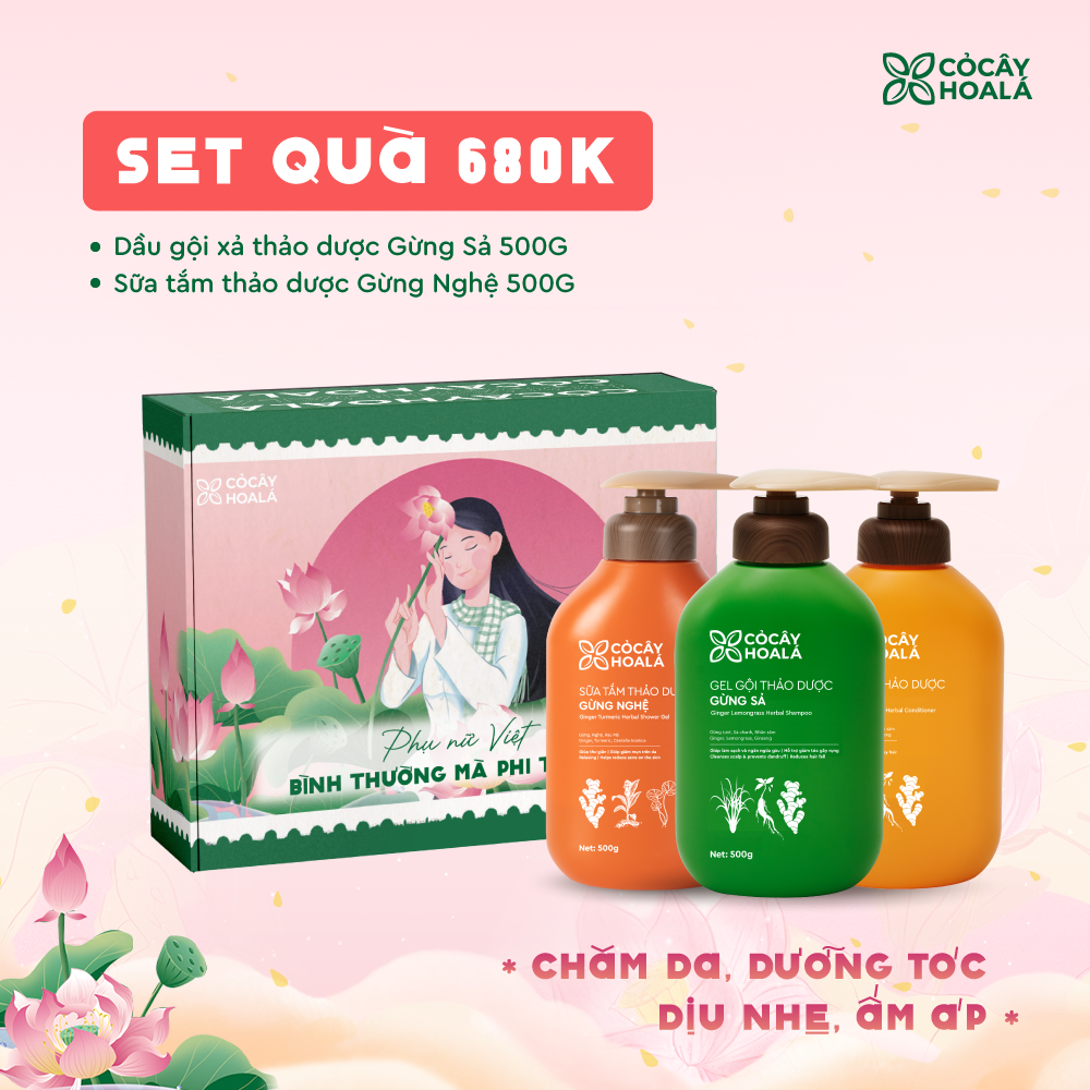 [SET 20/10] Set 2: Combo Gội xả Gừng Sả + Sữa tắm Gừng Nghệ - Hộp quà “Bình Thường Mà Phi Thường”