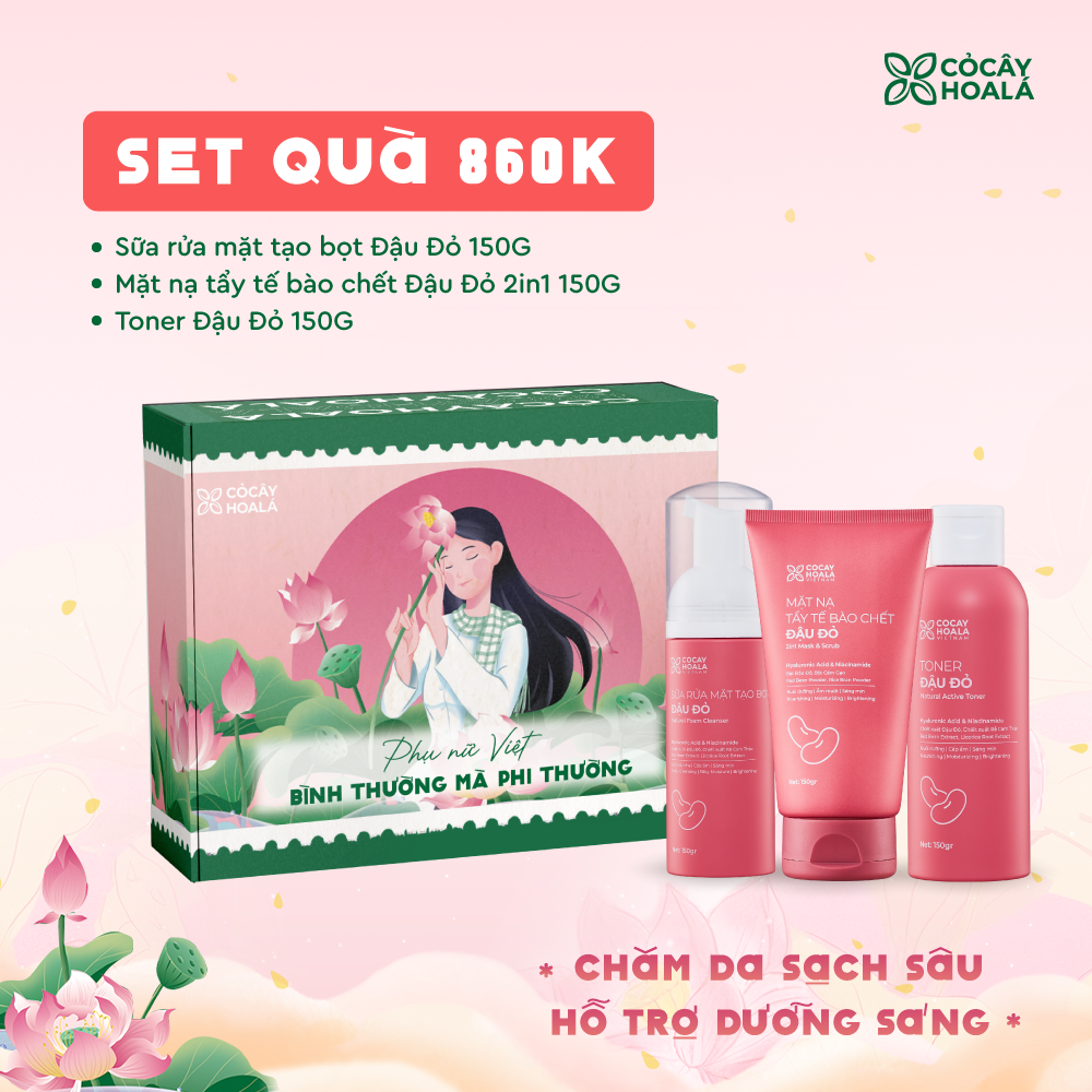[SET 20/10] Set 2: Combo 3 Đậu Đỏ Fullsize 150g (Tẩy da chết + Sữa rửa mặt + Toner)  - Hộp quà “Bình Thường Mà Phi Thường”